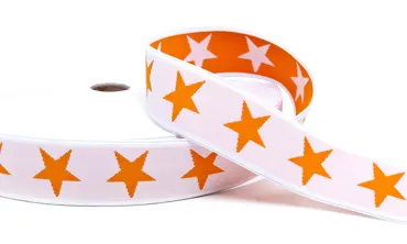 Gummiband Sterne 40 mm Weiss-Orange