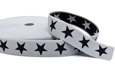 Gummiband Sterne 40 mm Hellgrau-Schwarz