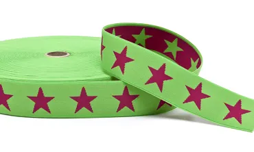Gummiband Sterne 40 mm Hellgrün-Fuchsia