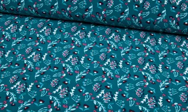 Babycord - Blumen Petrol