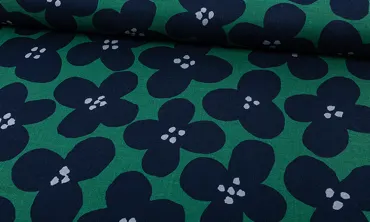 Kokka Canvas - Retro Flower Smaragd Marine