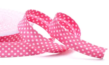 18 mm Schrägband Rosa Punkte Weiss