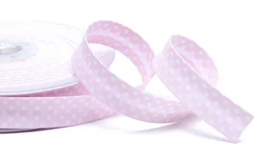 18 mm Schrägband Zartrosa Punkte Weiss