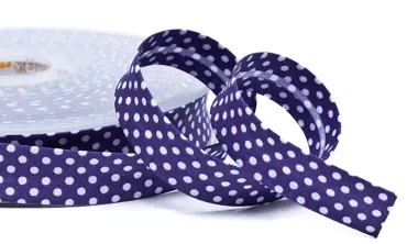 18 mm Schrägband Lila Punkte Weiss