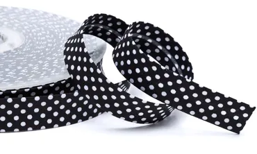 18 mm Schrägband Schwarz Punkte Weiss