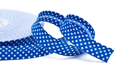 18 mm Schrägband Royalblau Punkte Weiss