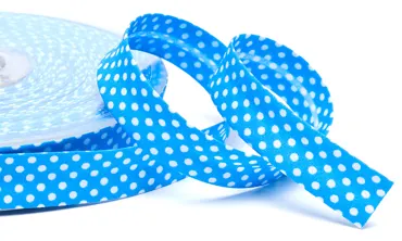 18 mm Schrägband Cyan Punkte Weiss