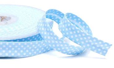 18 mm Schrägband Hellblau Punkte Weiss