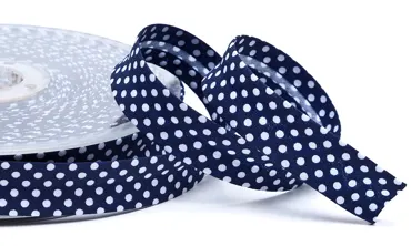 18 mm Schrägband Marineblau Punkte Weiss