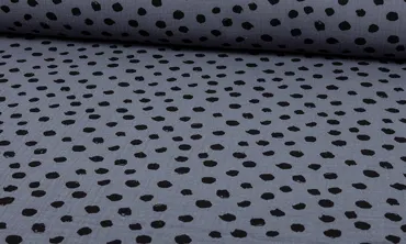 Double Gauze - Dunkelgrau Tupfen Schwarz