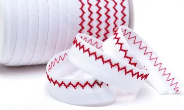 18 mm Schrägband Zickzack Weiss Rot