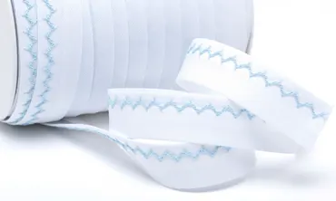 18 mm Schrägband Zickzack Weiss Hellblau