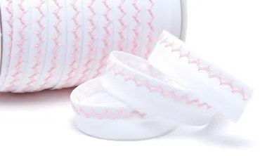 18 mm Schrägband Zickzack Weiss Hellrosa