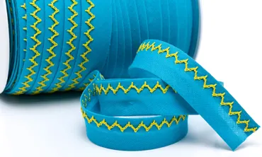 18 mm Schrägband Zickzack Blau Gelb