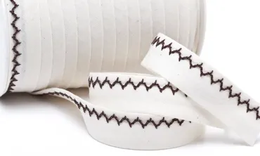 18 mm Schrägband Zickzack Ecru Dunkelbraun