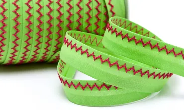 18 mm Schrägband Zickzack Hellgrün Fuchsia