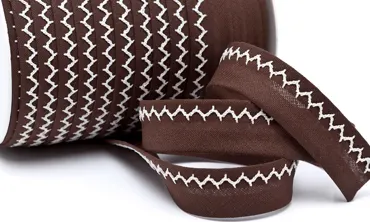 18 mm Schrägband Zickzack Dunkelbraun Ecru