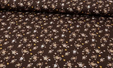 Baumwolle feine Blüten Dunkelbraun