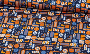 Baumwolle Camelot - Traffic Arrows Blue