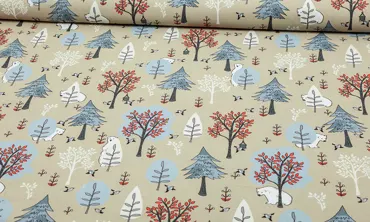 Baumwolle Eisbär im Wald Beige