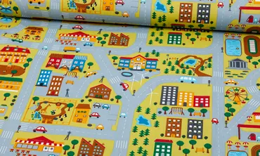 Baumwolle - Spielstoff Strassen und Häuser