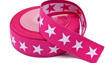 40 mm Gummiband Pink Sterne Weiss