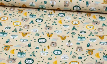 Baumwolle - lustige Indianertiere Dunstgelb