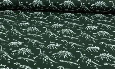 French Terry Brushed Dino Bones Dunkelgrün