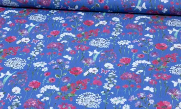 Baumwollstretch Twill Blütenwiese Blau