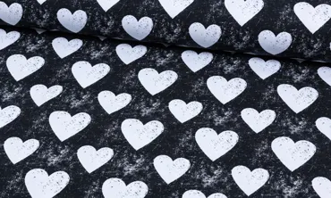 French Terry Mega Hearts Black Vintage