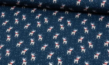 French Terry Weihnachts Reh Dunkelblau