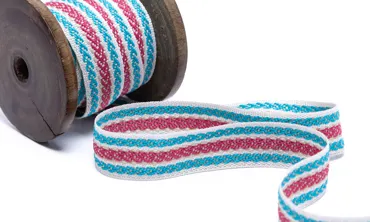 Gewobenes Band 20 mm - Arrows Ecru Fuchsia Türkis