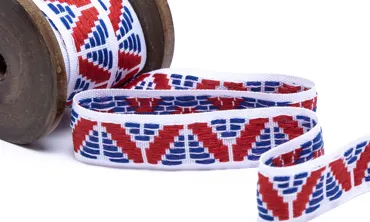 Gewobenes Band 25 mm - Indian Boho Weiss Blau Rot