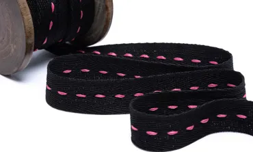 Gewobenes Band 20 mm - Mittelstich Schwarz Pink