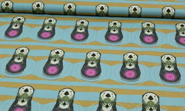 BIO Popeline Birch Fabrics - Otters Dustyblue