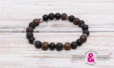 Armband Balls 8 mm Silber - Lava Onyx Shesam