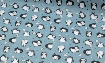Baumwolle Acrylbeschichtet - Lustige Pinguine Dunstblau