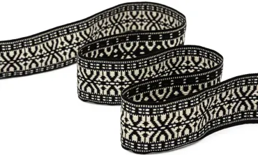 Gewobenes Band 50 mm - Tribal Maya Ecru Schwarz