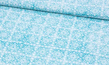 Baumwolle Blockprint - Lucky Blossom Türkis