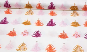 Baumwolle - Christmas in the City Tannenbäume Ecru