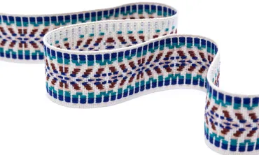 Gewobenes Band 40 mm - Fantasie Ecru Royal Türkis Braun