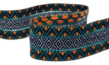 Gewobenes Band 68 mm - Indian Boho Petrol Orange