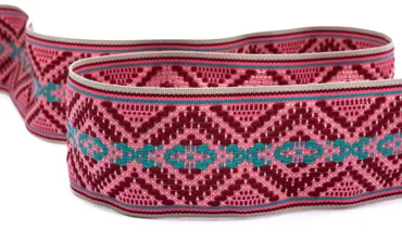 Gewobenes Band 78 mm - Big Indian Rhombus Rosa Bordeaux Türkis