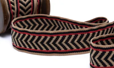Gewobenes Band 30 mm - Herringbone Beige Beere Schwarz