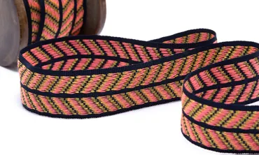 Gewobenes Band 28 mm - Zic Zac Navy Pink Gold
