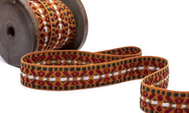 Gewobenes Band 20 mm - Indian Orange Dunkelgrün Dunkelrot