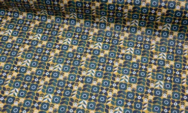 Wachstuch soft - Retro Kornblumen Senf