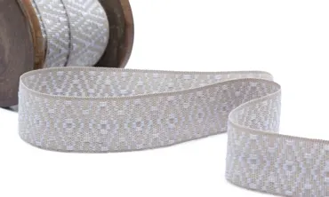 Gewobenes Band 25 mm - Rhombus Sand Hellgrau