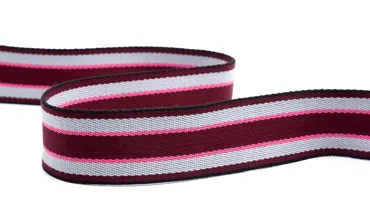 Taschenband 40 mm - Blockstreifen Bordeaux Weiss Pink