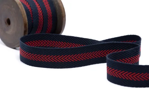 Gewobenes Band 22 mm Herringbone Navy Rot VOGWB-2207.jpg